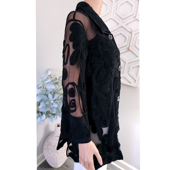 DAMEE INC Black Mesh Embroidered Floral on Mesh Jacket Cardigan Jacket Large - Picture 3 of 9
